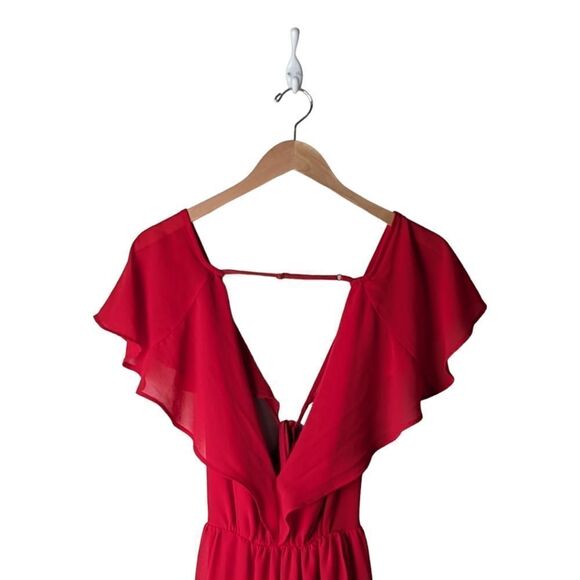 Romeo & Juliette Red Maxi Dress – Deep V, Open Back, Flutter Sleeves – S‎ - Picture 4 of 10